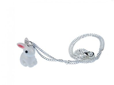 Kaninchen Halskette Miniblings 45cm Kette Hase niedlich Plastik 3D weiß Ostern