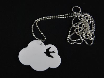 Wolke Acrylglas Kette Halskette Miniblings 80cm Wolken Schwalbe Vogel weiß