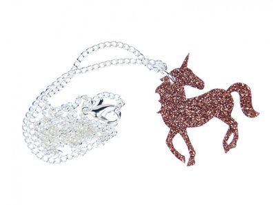 Einhorn Kette Halskette Miniblings 45cm Fantasie Tier Glitzer Kinder gelasert