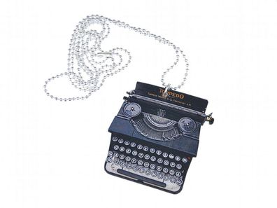 Miniblings Schreibmaschine Typewriter Halskette 80cm Bücher Schreiben Holz