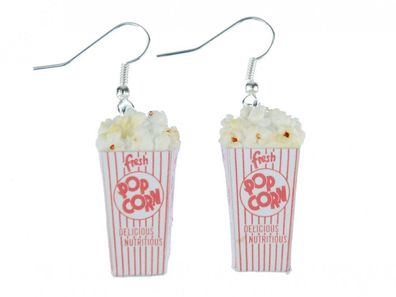 Popcorn Ohrringe Miniblings Hänger Mais Popcorn Tüte 3D Kino weiß rot