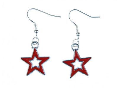 Stern Ohrringe Miniblings Hänger Sterne Weihnachten Star Loch Emaille rot silber