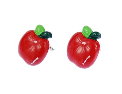 Apfel Ohrstecker Miniblings Stecker Ohrringe Frucht Früchte Apple Obst Glanz