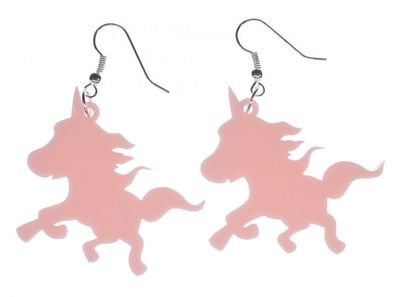Einhorn Ohrringe Miniblings Hänger Unicorn Fantasy Pony Märchen rosa gelasert