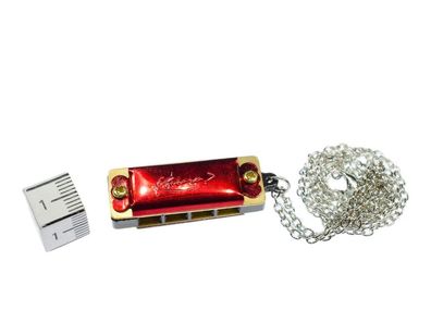 Mundharmonika Kette Halskette Spielbar Harmonika Blues Miniblings 50cm rot