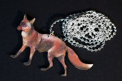 Fuchs Halskette Miniblings Kette 80cm Holz bedruckt Wald Tier Reineke Rotfuchs