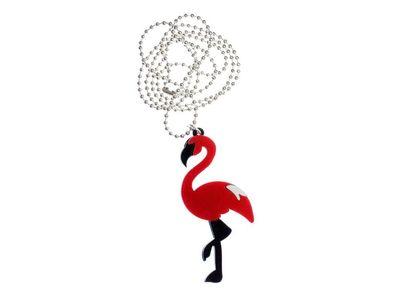 Flamingo Kette Halskette Miniblings Vogel rot Tierkette Vogelkette Exotisch 80cm