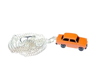 Trabi Kette Halskette 45 cm Miniblings Miniatur Auto Trabant Fahrzeug Pkw orange