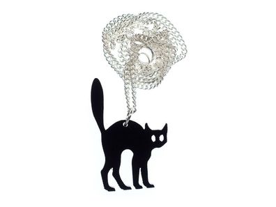 Katze Kette Halskette Miniblings 45cm Haustier Acrylglas Halloween Katzenbuckel