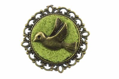 Taube Brosche Taubenbrosche Vogel Miniblings Anstecker Pin Button Bronze grün