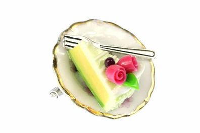 Tortenstück Brosche Kuchenstück Kuchenteller Miniblings Pin Porzellan Blumen