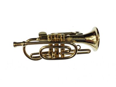 Kornett Brosche Flügelhorn Miniblings Pin Anstecker + Box Trompete gold Trompeter