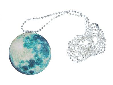 Planeten Kette Mond Halskette Miniblings 80cm Sonnensystem Planet Moon grün grau