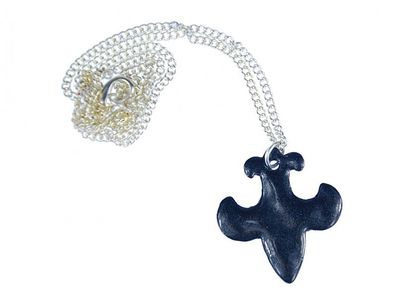 Lilie Emaille Halskette Miniblings Kette 45cm schwarz grau Mittelalter Heraldik