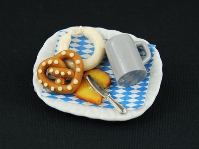 Oktoberfest Teller Brosche Miniblings Essen Wiesn Bier Brezel Wurst Toast Messer