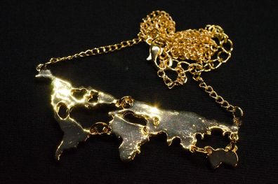 Welt Kette Halskette Miniblings 45cm Weltkarte Erde Globus Reisen golden