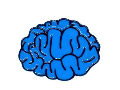 Gehirn Brosche Anstecknadel Hirn blau Anatomie Mensch Kopf Denken IQ Comic Brain