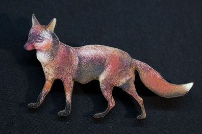 Fuchs bedruckt Brosche Miniblings Anstecknadel Holz Tier Wald Rotfuchs