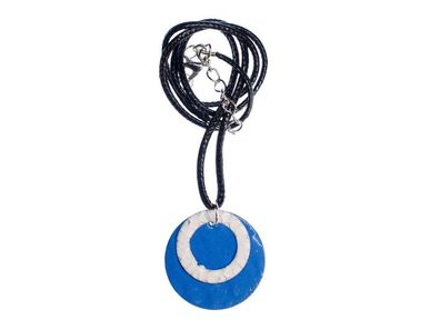 Medaillon Emaille Medallion Kette Miniblings Halskette 45cm blau Kreis Unikat
