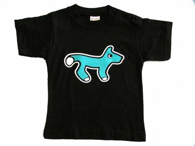 Baby T-Shirt KALLE FUX Handarbeit Kinder Tshirt schwarz Fuchs blau Gr. 62