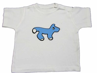 Baby T-Shirt KALLE FUX Handarbeit Kinder Tshirt weiß Fuchs blau Gr.86/92