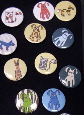 10x KALLE FUX Buttons Button Anstecker Kinder Kind Tiere Tier Hund Katze Hase