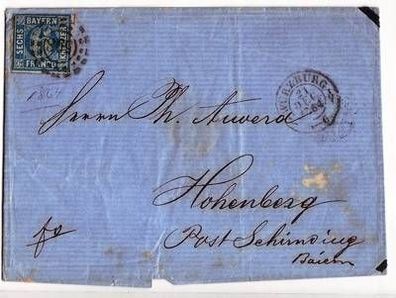 12073 alter Bayernbrief mit 6 Kreuzer Nummernstempel 598 Würzburg 1864