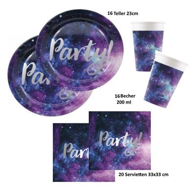 52-tlg. Party Set Galaxy Out of Space Universum Fete Teller Becher Geschirr