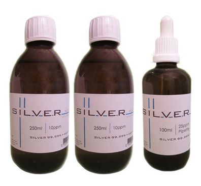 Kolloidales Silber 2x 250ml | 10ppm Flasche + 100ml | 25ppm Pipettenflasche pur