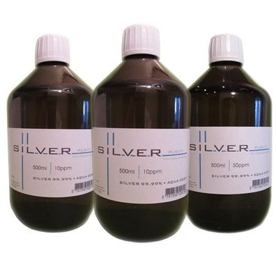 Kolloidales Silber 3x Braunglasflasche (2x500ml/10ppm + 1x500ml/50ppm) Silver