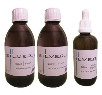 Kolloidales Silber 2x 250ml | 50ppm Flasche + 100ml | 50ppm Pipettenflasche pur