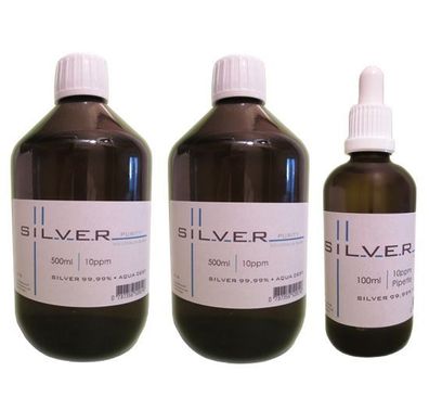 Kolloidales Silber 2x 500ml | 10ppm Flasche + 100ml | 10ppm Pipettenflasche pur