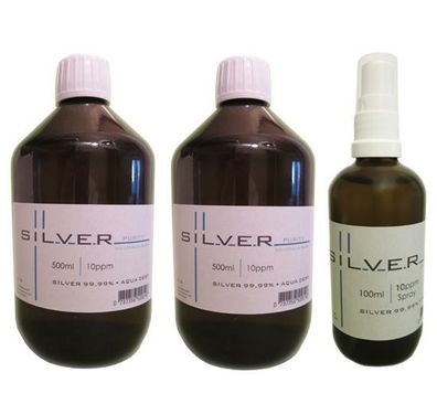 Kolloidales Silber 2x 500ml | 10ppm Flasche + 100ml | 10ppm Sprühflasche pur