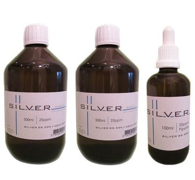 Kolloidales Silber 2x 500ml | 25ppm Flasche + 100ml | 25ppm Pipettenflasche pur