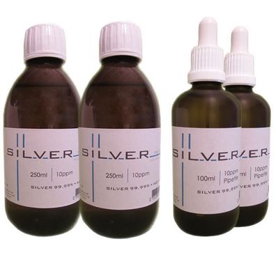 Kolloidales Silber 2x 250ml | 10ppm Flasche + 2x 100ml|10ppm als Pipettenflasche