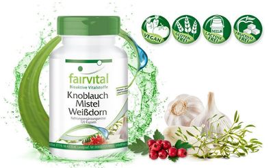 Knoblauch Mistel Weißdorn - 120 Kapseln + Vitamin C - vegan - fairvital