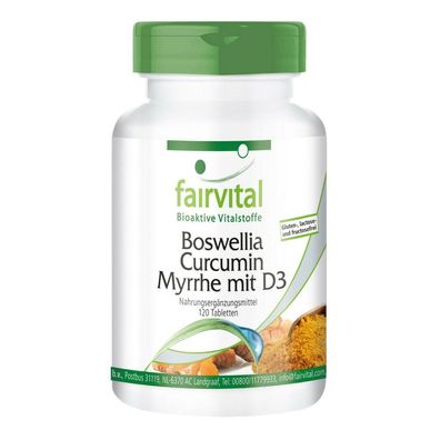 Boswellia Curcumin Myrrhe mit D3 - 120 Tabletten, Pflanzenextrakte - fairvital