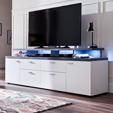 TV-Lowboard Fernsehtisch weiß grau Komforthöhe Fernseher Unterteil 180 x 66 Mood