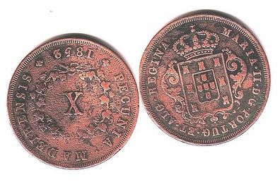10 Reis Kupfer Münze Portugal 1852