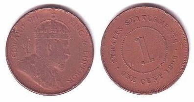 1 Cent Kupfer Münze Straits Settlements 1908
