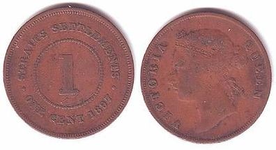 1 Cent Kupfer Münze Straits Settlements 1897