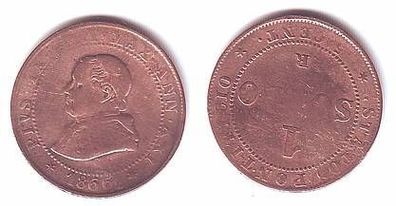1 Soldo 5 Cent. Kupfer Münze Vatikanstadt 1866