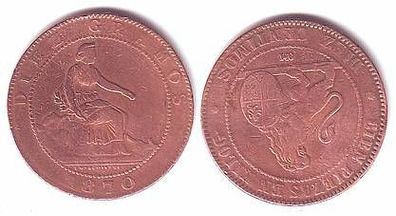10 Centimos Kupfer Münze Spanien 1870