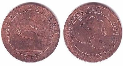 10 Centimos Kupfer Münze Spanien 1870