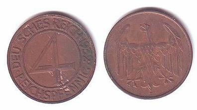 4 Reichspfennig Kupfer Münze Deutsches Reich 1932 D "Brüning Taler"