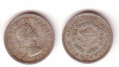 6 Pence Silber Münze Südafrika 1958