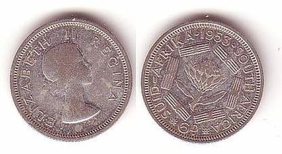 6 Pence Silber Münze Südafrika 1953