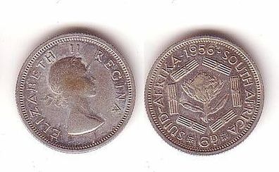 6 Pence Silber Münze Südafrika 1956