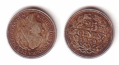 25 Cents Silber Münze Niederlande 1939