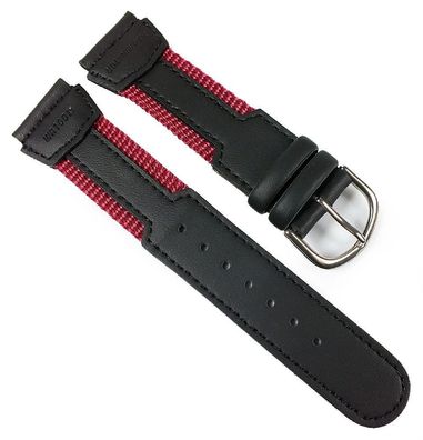 Casio Uhrenarmband 19mm Leder/ Textil schwarz/ Bordeaux AQ-150 AQ-150WB